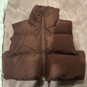 FEOYA Women Crop Vest Down Puffer Sleeveless Jacket High Neck Padded Zipper Coat